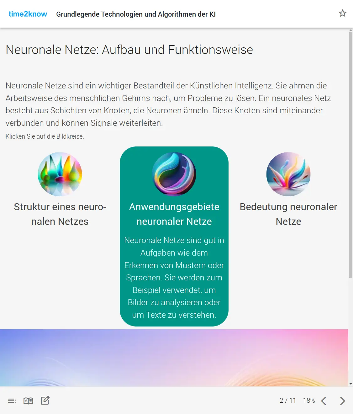 Screenshot einer explorativen Seite zu Neuronalen Netzen aus dem time2know Online-Kurs zur Künstlichen Intelligenz