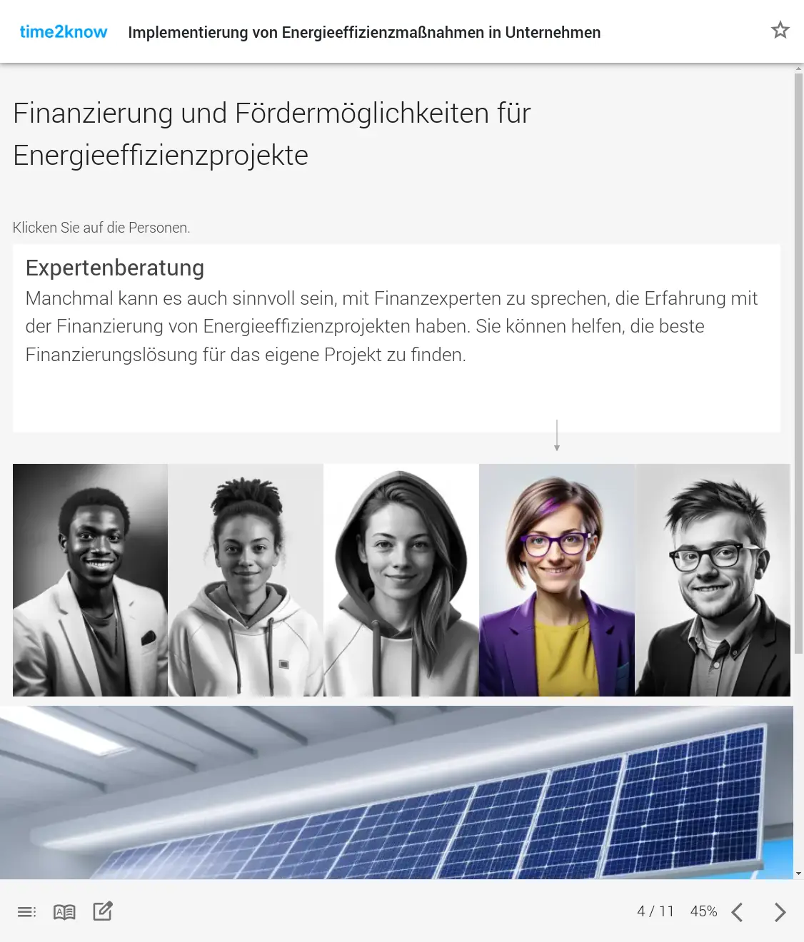 Screenshot aus dem time2know Online-Kurs Maßnahmen zur Energieeffizienz in Unternehmen